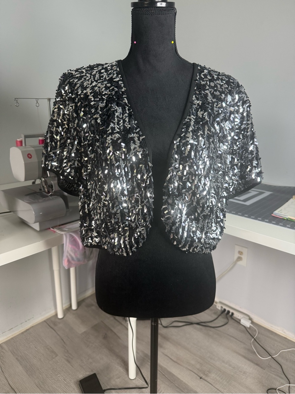 dressbarn Black Sequin Short-Sleeve Bolero Jacket